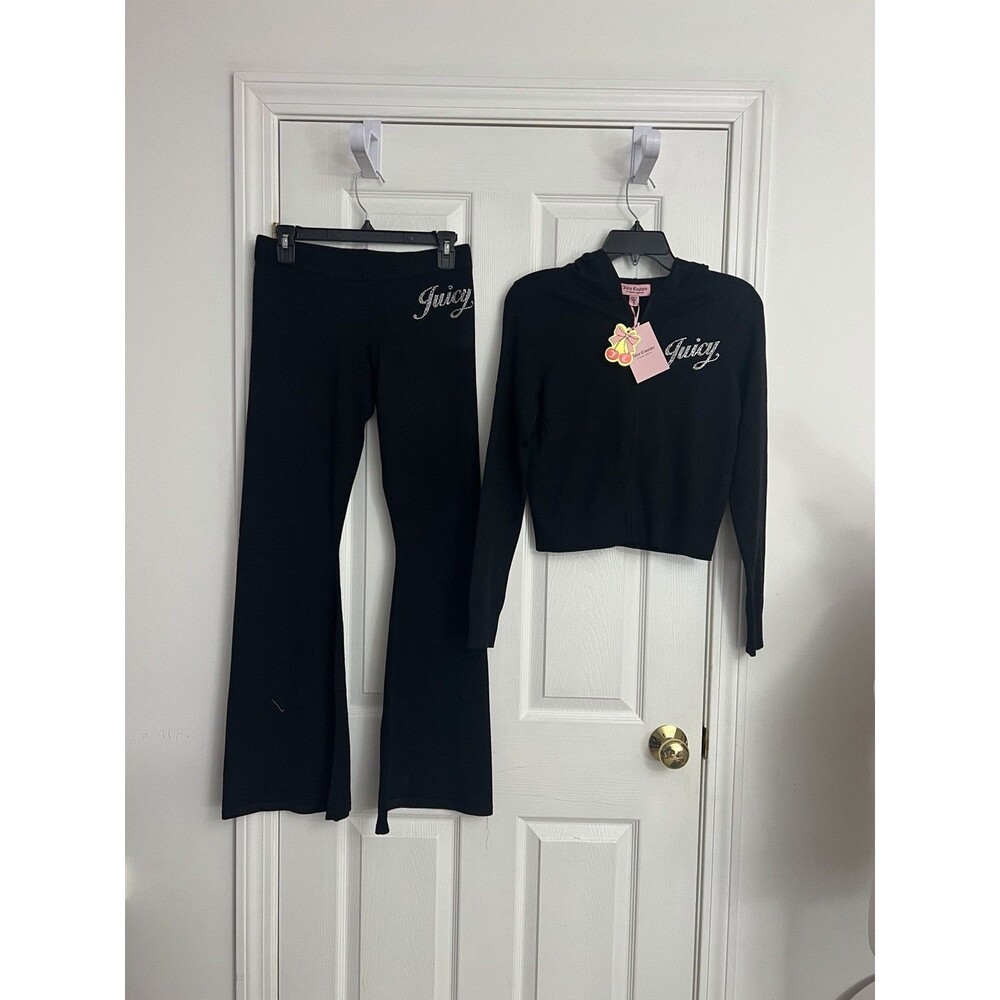 Juicy Couture Black Knit Bling Rhinestone Tracksuit Set Medium